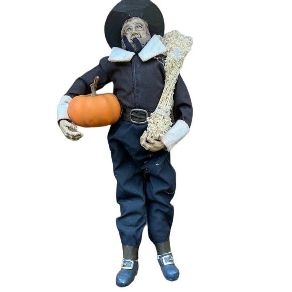 Lynn Haney Holiday Collection Thanksgiving Pilgrim Man Figurine Pumpkin Fall